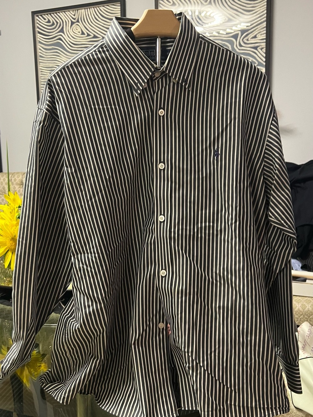 Ralph Lauren Black and White Vertical Stripe Button-Down Shirt